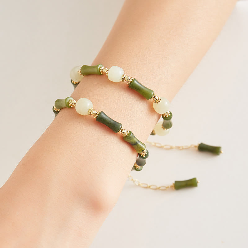 Buddha Stones Glass Bead Bamboo Luck Strength Chain Bracelet - image 1
