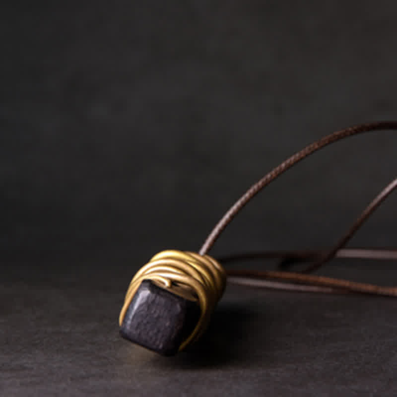Buddha Stones Tibet Ebony Wood Copper Balance Peace Necklace Pendant - image 9