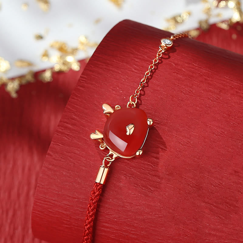 Buddha Stones 925 Sterling Silver Year of the Dragon Natural Hetian Jade Red Agate Cute Dragon Protection Success Bracelet Necklace Pendant Earrings - Dragon Red String Chain Bracelet - Red Agate(Confidence♥Calm) - image 2