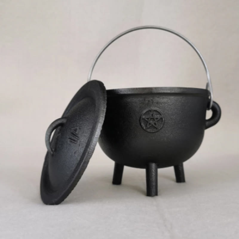 Buddha Stones Cast Iron Cauldron Prayer Altar Burning Holder Incense Sage Smudging Rituals Use Items - Small Pentagram 9.5*8.2cm - image 3