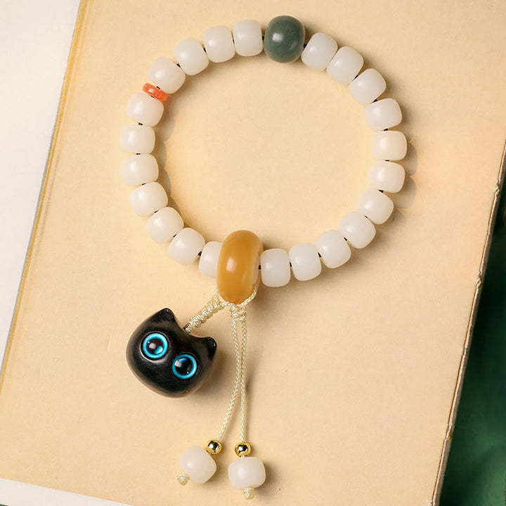 Buddha Stones Natural Bodhi Seed African Blackwood Lovely Cat Charm Peace Harmony Bracelet - image 6