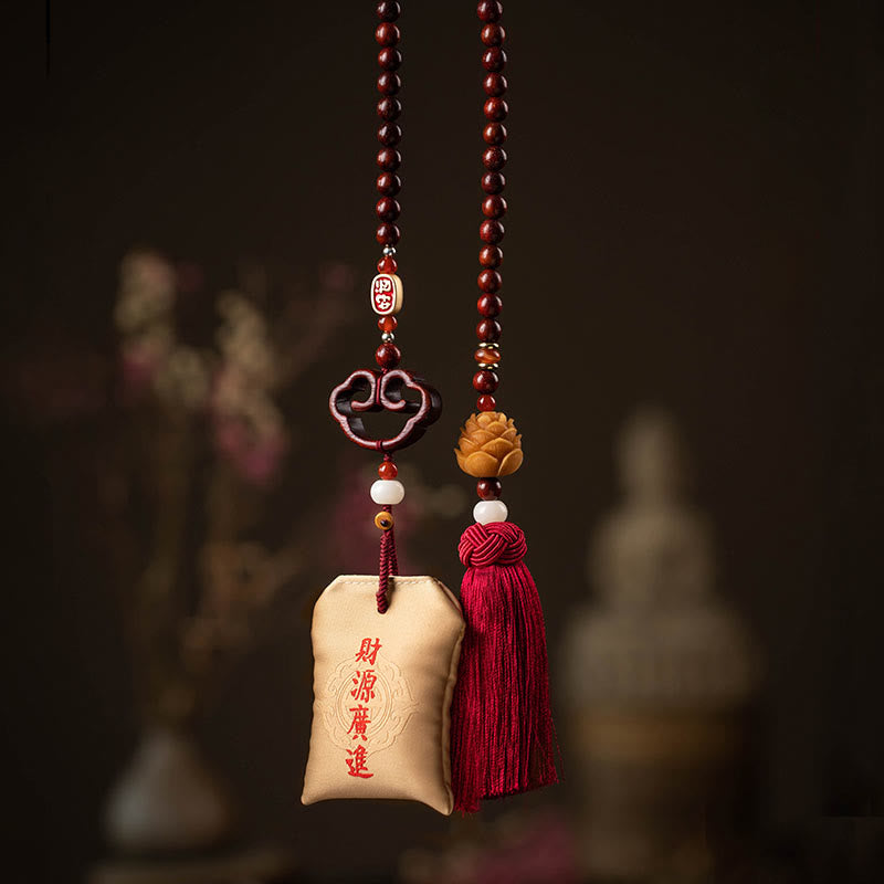 Buddha Stones Tibetan Small Leaf Red Sandalwood Lotus Cinnabar Sachet Protection Tassel Car Hanging Decoration - Wealth And Prosperity - image 12