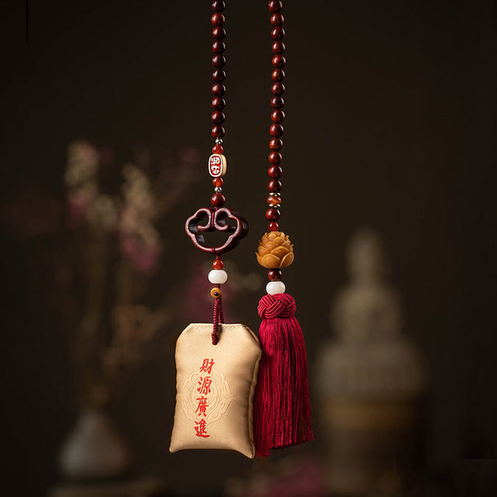 Buddha Stones Tibetan Small Leaf Red Sandalwood Lotus Cinnabar Sachet Protection Tassel Car Hanging Decoration - Wealth And Prosperity - image 12