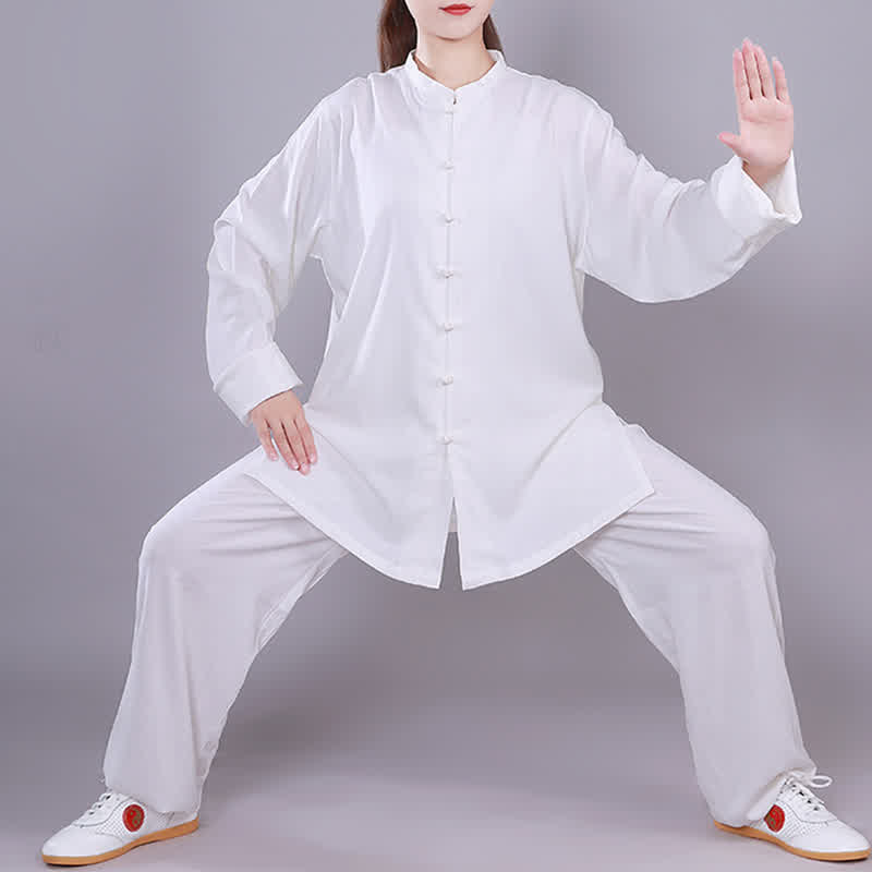 Buddha Stones Tai Chi Qigong Meditation Prayer Spiritual Zen Practice Unisex Cotton Linen Clothing Set - White - Long Sleeve - US14，UK/AU18，EU46 (3XL)  - image 8