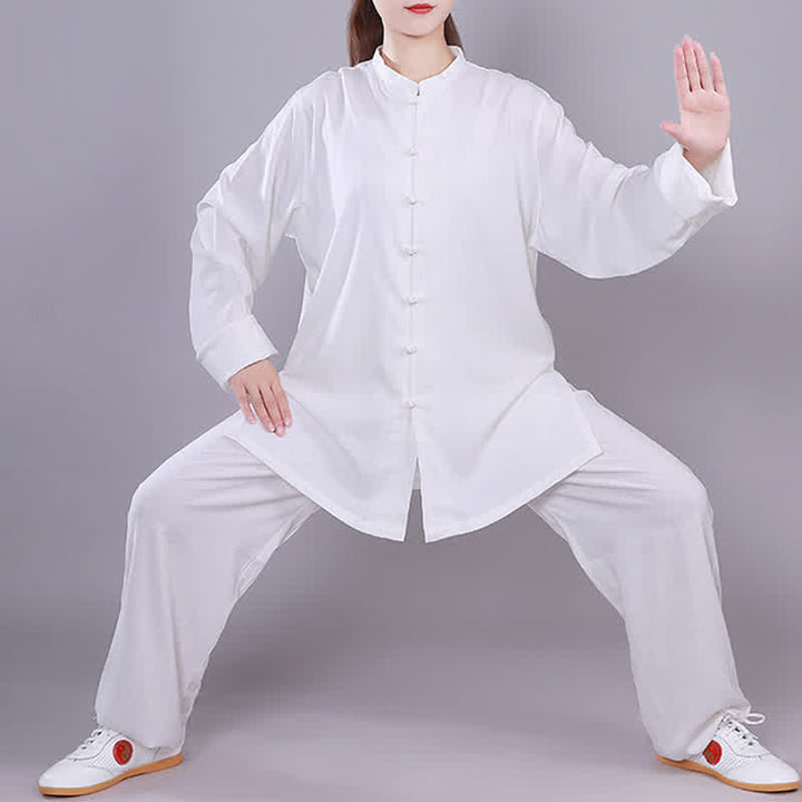 Buddha Stones Tai Chi Qigong Meditation Prayer Spiritual Zen Practice Unisex Cotton Linen Clothing Set - White - Long Sleeve - US14，UK/AU18，EU46 (3XL)  - image 8