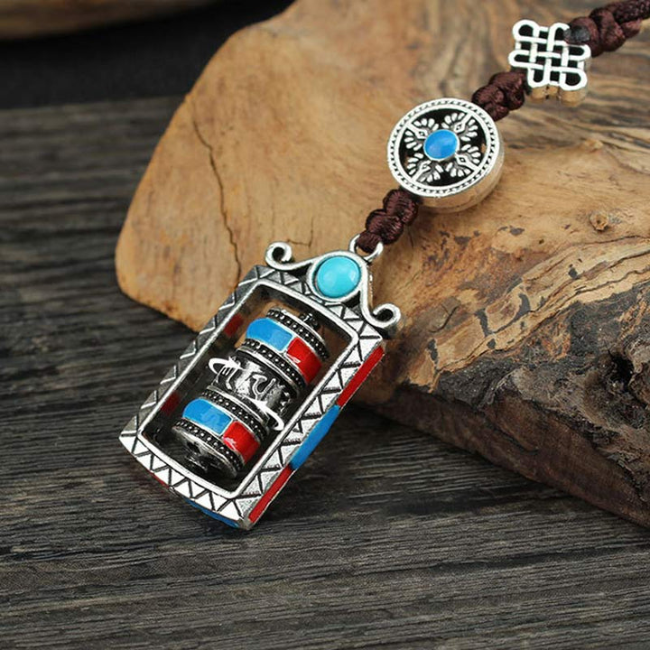 Buddha Stones Six True Words Prayer Wheel Rotation Knot Blessing Keychain Decoration - image 4