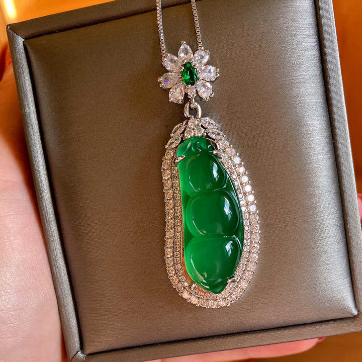 Fortune Bean Cyan Jade Luck Necklace Pendant - image 6