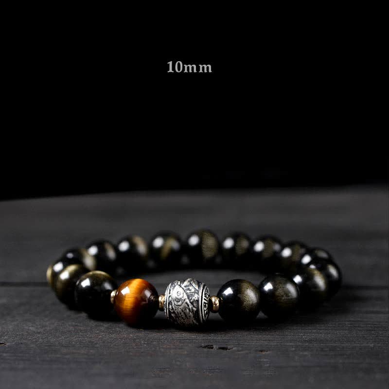 Buddha Stones To Experience a Reversal of Fortune Rainbow Obsidian Gold Sheen Obsidian Protection Bracelet - 10mm - Gold Sheen Obsidian - image 7
