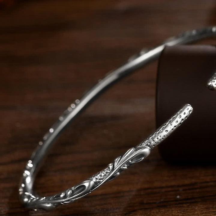Buddha Stones 925 Sterling Silver Handmade Vines Engraved Protection Bracelet Bangle - image 6