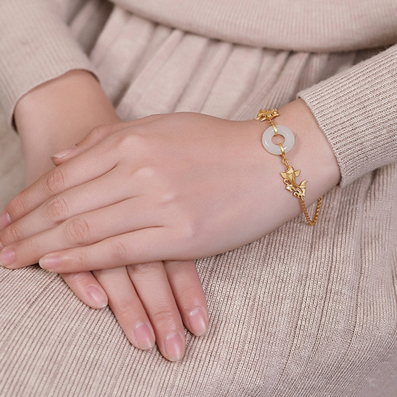 Buddha Stones White Jade Koi Fish Prosperity Bracelet - image 2