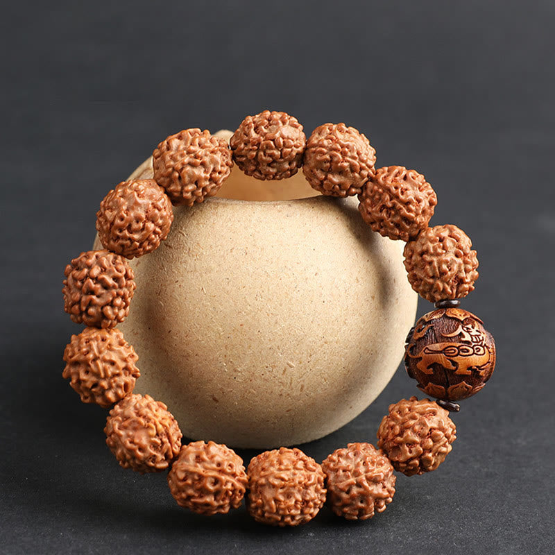 Buddha Stones Tibet Rudraksha Bodhi Seed PiXiu Copper Coin Wealth Luck Bracelet - image 1