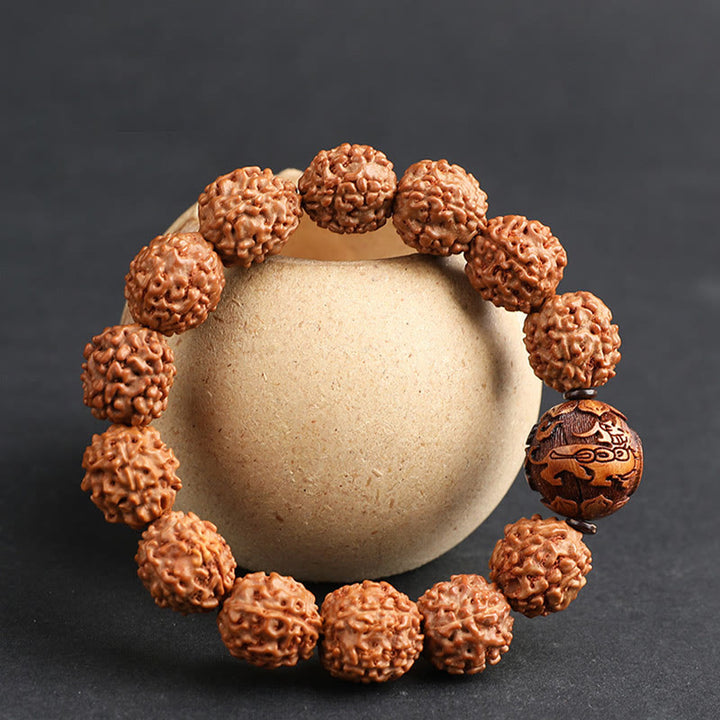 Buddha Stones Tibet Rudraksha Bodhi Seed PiXiu Copper Coin Wealth Luck Bracelet - image 1