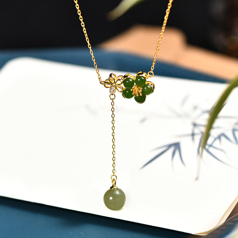 Buddha Stones 925 Sterling Silver Hetian Cyan Jade Plum Flower Blossom Design Luck Necklace Pendant - image 1