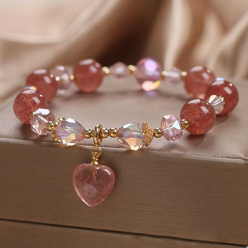 Buddha Stones Natural Strawberry Quartz Crystal Love Heart Healing Positive Bracelet - image 3
