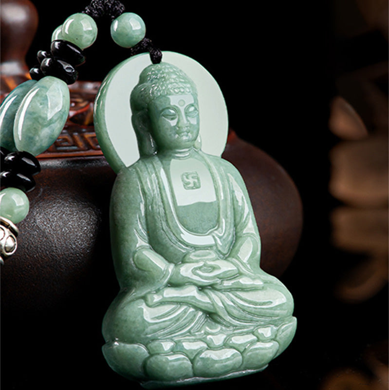 Buddha Stones Amitabha Buddha Jade Amulet Compassion String Necklace - image 1