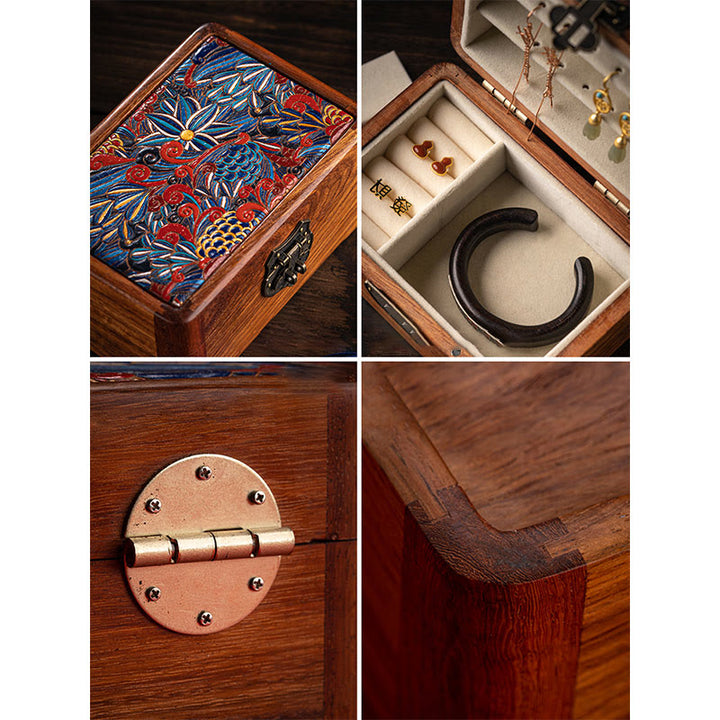 Retro Handmade Floral Pattern Rosewood Jewelry Storage Box Lockable Wooden Gift Organizer Box - image 4