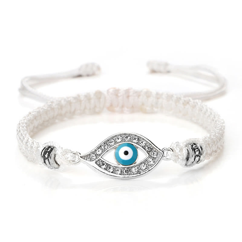 Buddha Stones Evil Eye Keep Away Evil Spirits String Bracelet - White Light Blue Evil Eye - Silver Border - image 35