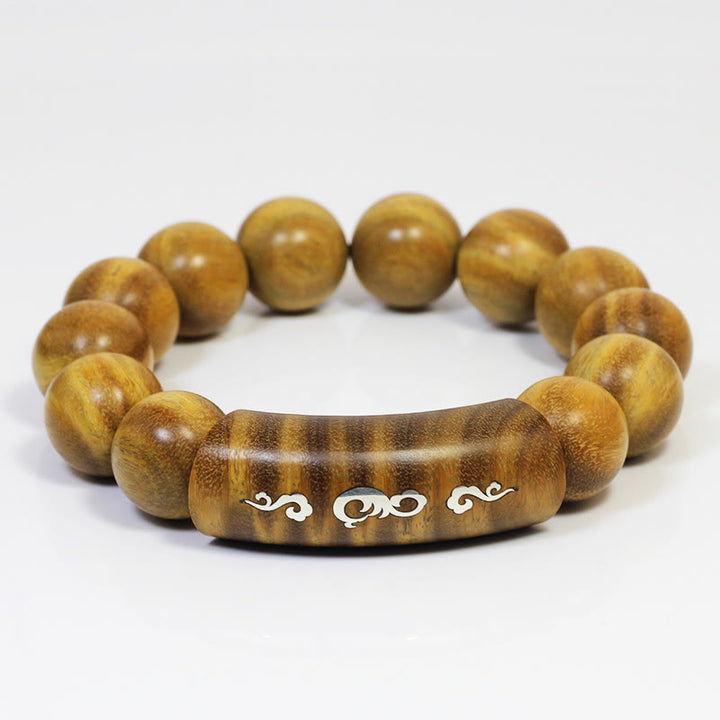 Buddha Stones 999 Sterling Silver Green Sandalwood Om Mani Padme Hum Dragon Phoenix Dharmachakra Inlaid Peace Bracelet - image 10