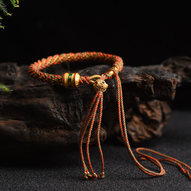 Buddha Stones Tibetan Handmade Luck Prayer Wheel Bead Charm Weave Colorful String Bracelet - image 1