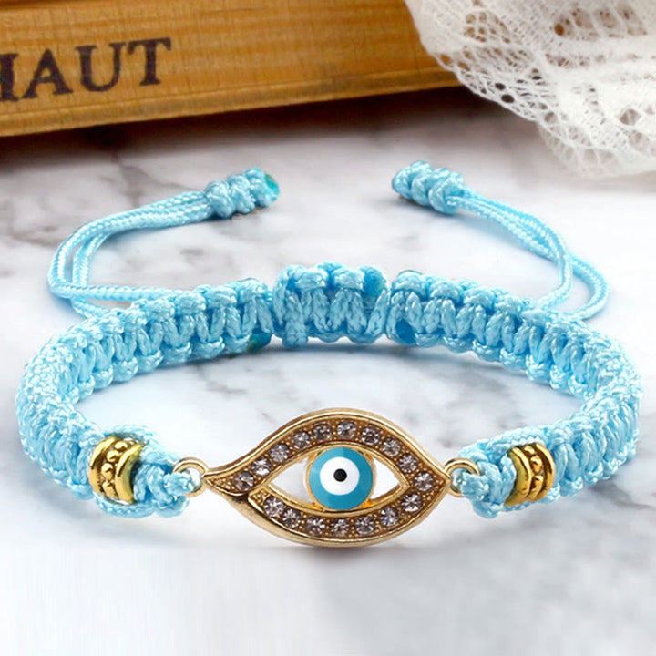 Buddha Stones Evil Eye Keep Away Evil Spirits String Bracelet - Light Blue Light Blue Evil Eye - Gold Border - image 40