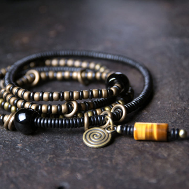 Buddha Stones Ebony Wood Dzi Bead Copper Peace Couple Bracelet Necklace Pendant - image 6