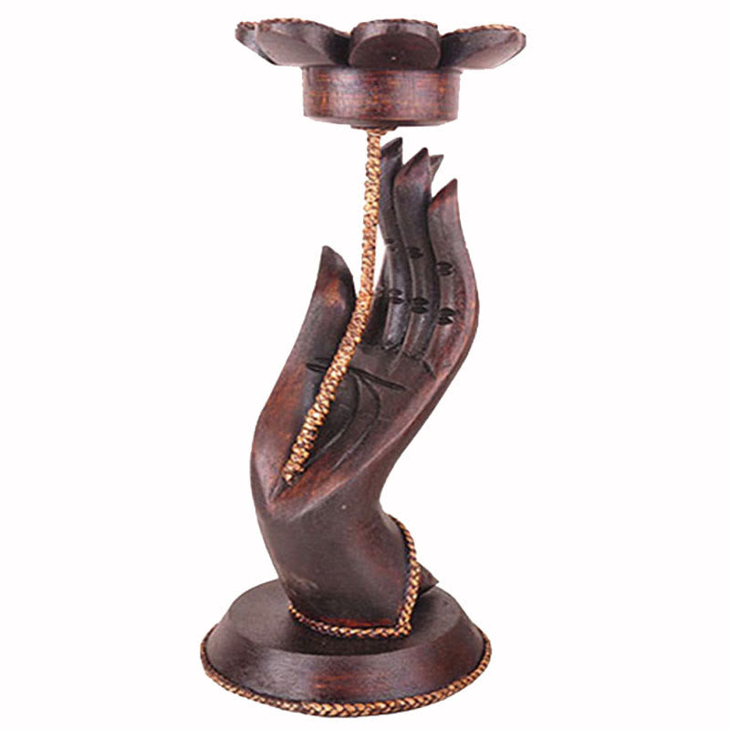 Buddha Stones Hand Pattern Wood Candlestick Home Candle Holder Decoration - image 12