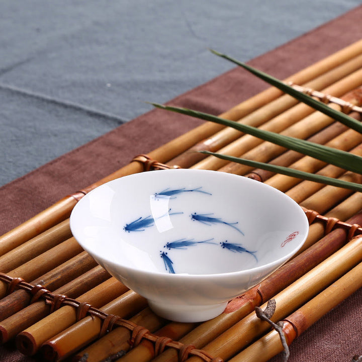 Buddha Stones Jingdezhen Blue and White Porcelain Koi Fish Ceramic Teacup Kung Fu Tea Cups - Six Koi Fish 8.5cm*3.5cm*60ml - image 9