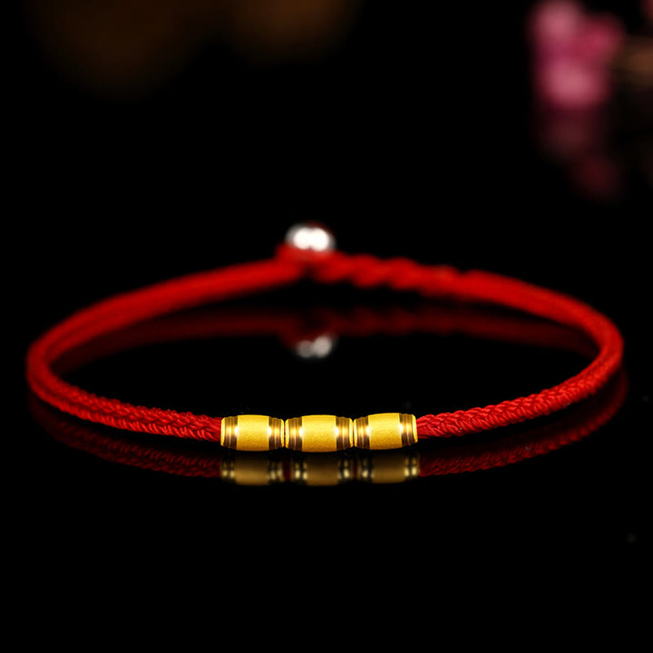 Buddha Stones 999 Gold Lucky Bead Eight Thread Peace Knot Red Rope Bracelet - Three Gold Beads - 24cm - image 6