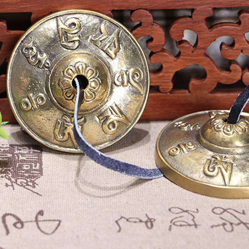 Buddha Stones Tibetan Tingsha Bell Six True Words Dragon Copper Balance Decoration With Bag - image 1