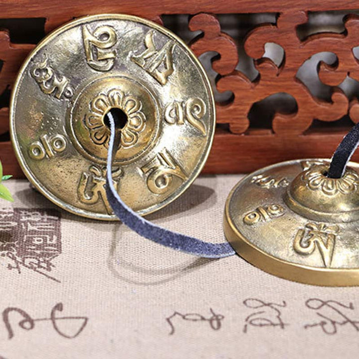 Buddha Stones Tibetan Tingsha Bell Six True Words Dragon Copper Balance Decoration With Bag - image 1