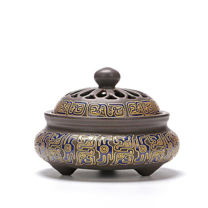 Dragon Floral Pattern Backflow Smoke Fountain Ceramic Meditation Incense Burner Decoration - Brown - image 4