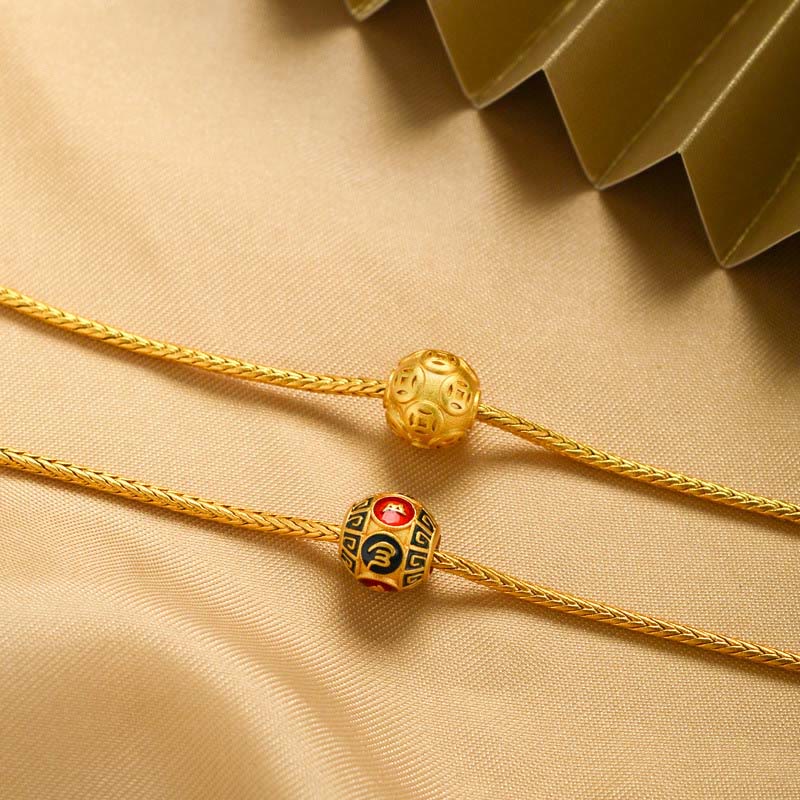 Buddha Stones Tibetan 18K Gold Om Mani Padme Hum Lucky Koi Fish Fu Character Ingot Copper Coin Peace Bracelet - image 3