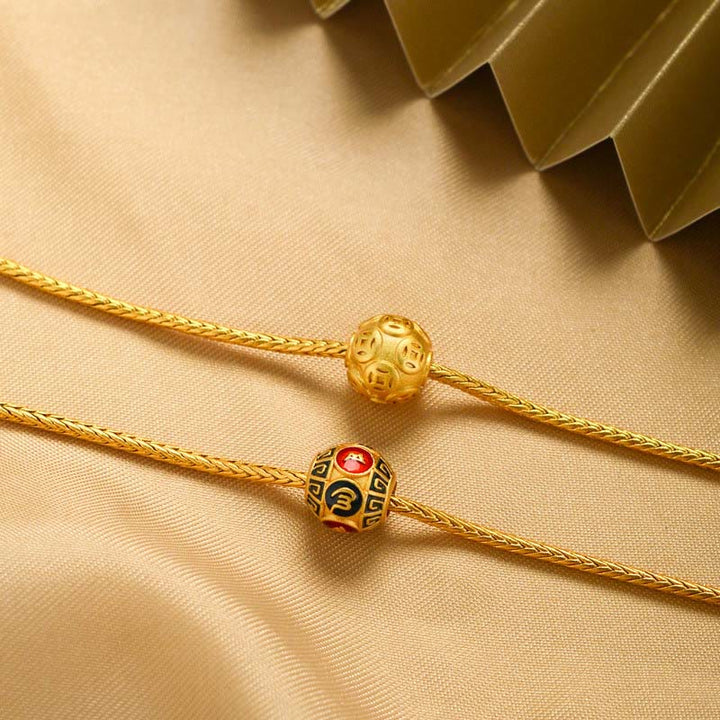 Buddha Stones Tibetan 18K Gold Om Mani Padme Hum Lucky Koi Fish Fu Character Ingot Copper Coin Peace Bracelet - image 3