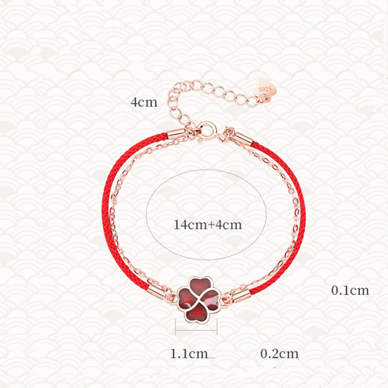 Buddha Stones 925 Sterling Silver Color-changing Four Leaf Clover Luck Protection Red String Bracelet - image 6