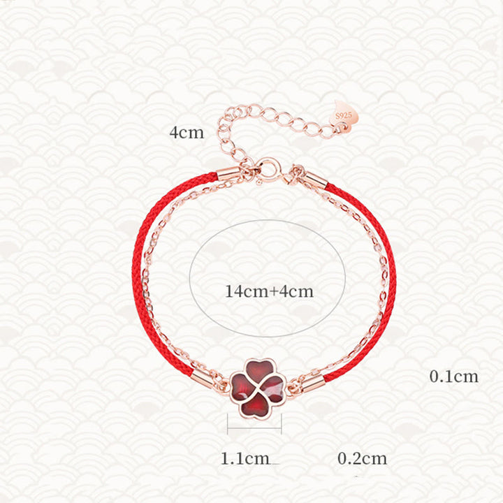 Buddha Stones 925 Sterling Silver Color-changing Four Leaf Clover Luck Protection Red String Bracelet - image 6
