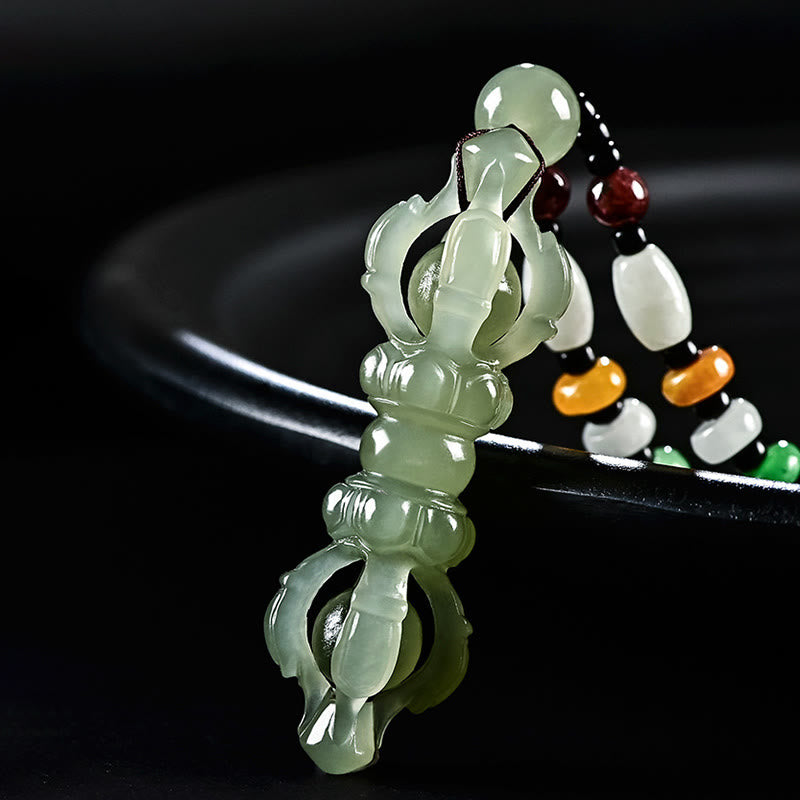 Tibetan Natural Hetian Cyan Jade White Jade Dorje Vajra Engraved Success Necklace Pendant - Hetian Cyan Jade(Success♥Healing) - image 0