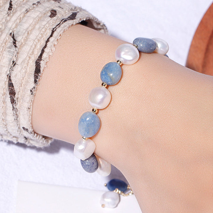 Buddha Stones Natural Blue Aventurine Crystal Pearl Bead Healing Bracelet - image 3