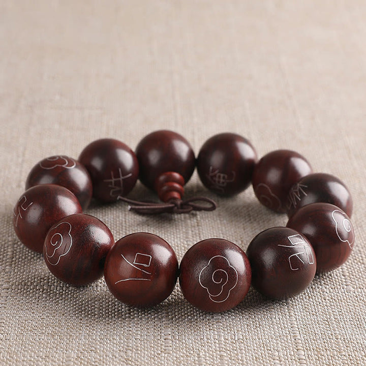Buddha Stones 925 Sterling Silver Inlaid Small Leaf Red Sandalwood Om Mani Padme Hum Character Auspicious Clouds Protection Bracelet - 20mm - image 14