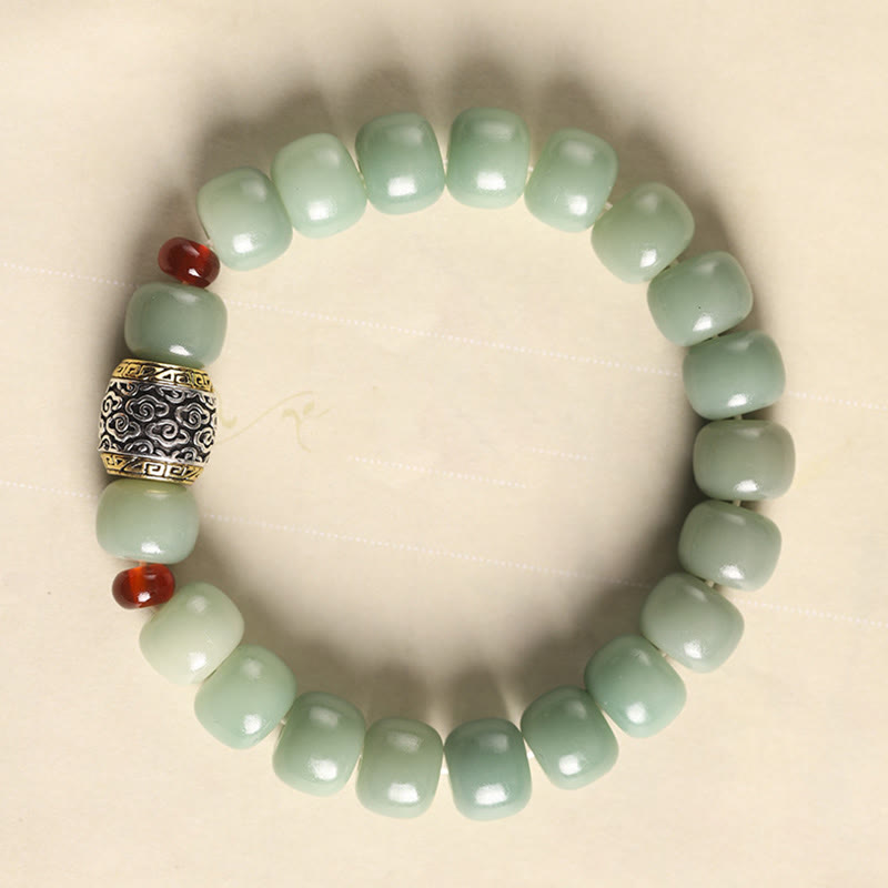 Buddha Stones Bodhi Seed Auspicious Cloud Fu Character Bead Peace Bracelet - Green Bodhi Seed(Wrist Circumference 14-15cm) - Auspicious Cloud - image 0