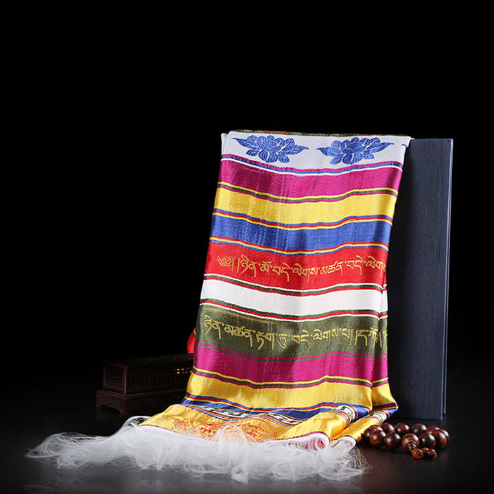 Tibetan Lucky Blessing Multicolored Lotus Mantra Jacquard Khata Decoration - image 13