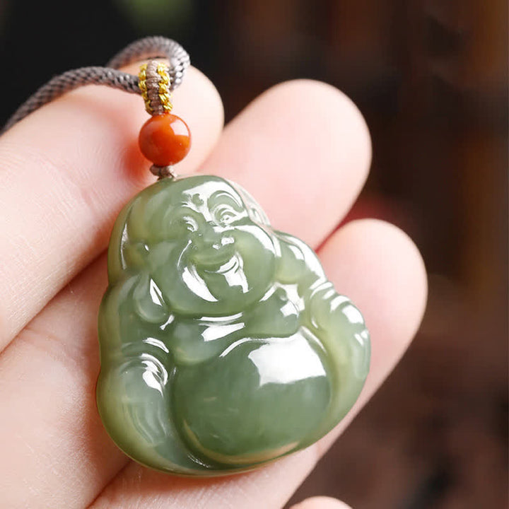 Buddha Stones Laughing Buddha Hetian Jade Abundance Necklace String Pendant - image 2