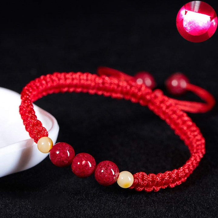 Buddha Stones Cinnabar Blessing Red String Bracelet For Kids - Red(Wrist Circumference 14cm) - 6mm*8mm - image 5