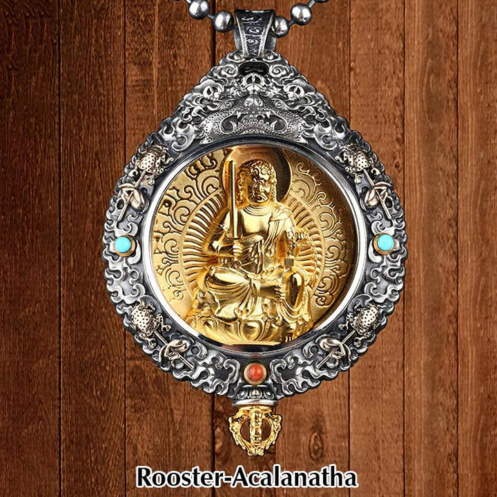 Buddha Stones Chinese Zodiac Natal Buddha Thangka Nine Palaces Eight Diagrams Wealth Rotatable Necklace Pendant - Rooster-Acalanatha - image 9