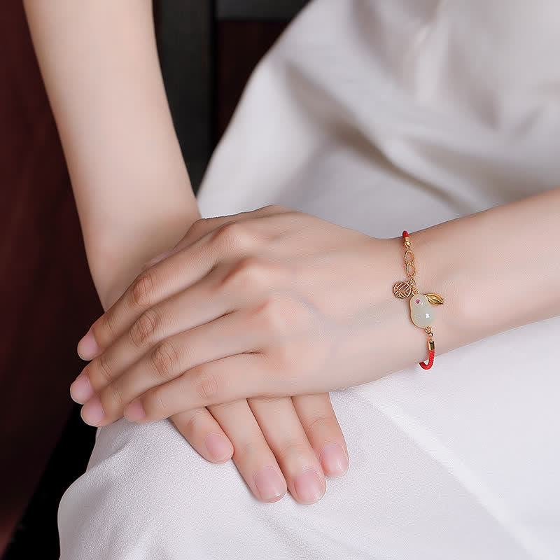 Buddha Stones 925 Sterling Silver Year of the Rabbit Hetian White Jade Luck Blessing Red String Bracelet - image 1