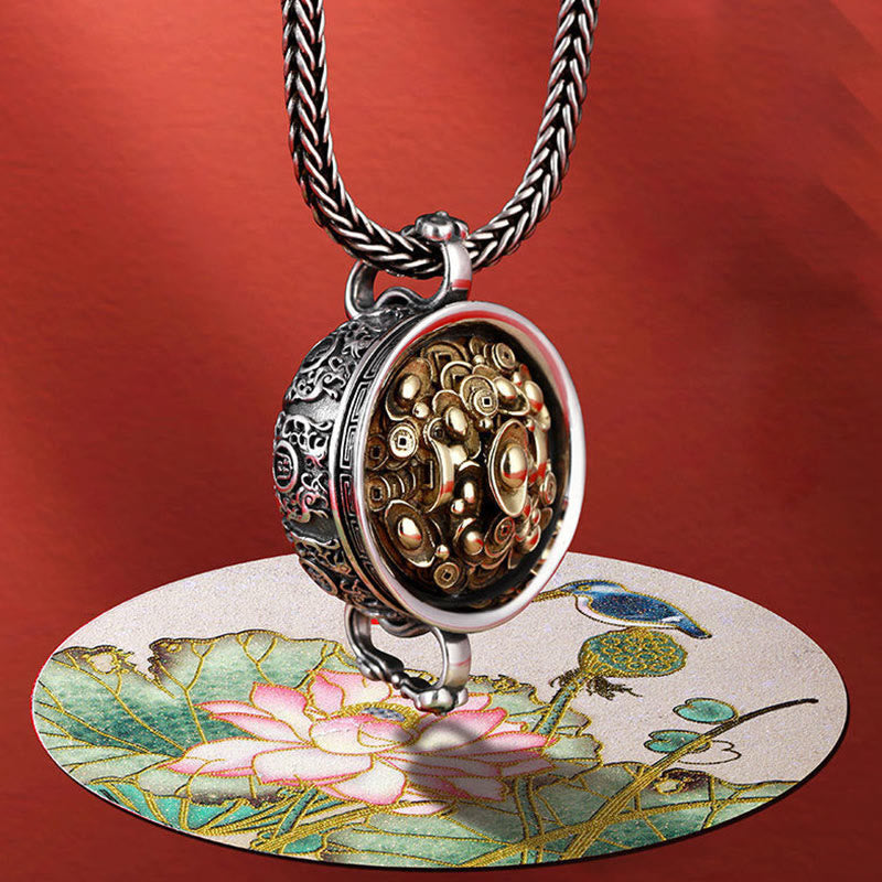 Buddha Stones Treasure Bowl Copper Coin Ingots Wealth Necklace Pendant - image 2
