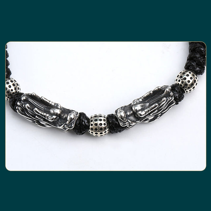 Buddha Stones 999 Sterling Silver Double Dragon Luck Handmade Braided Bracelet - image 7