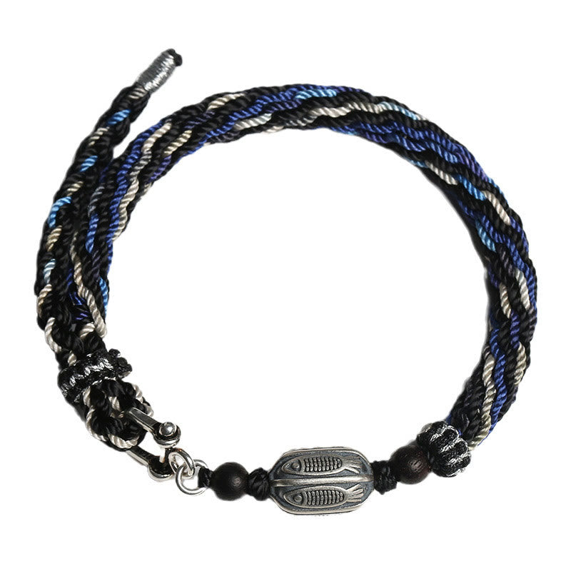 Buddha Stones 925 Sterling Silver Koi Fish Wealth Reincarnation Knot Braid String Bracelet - image 11