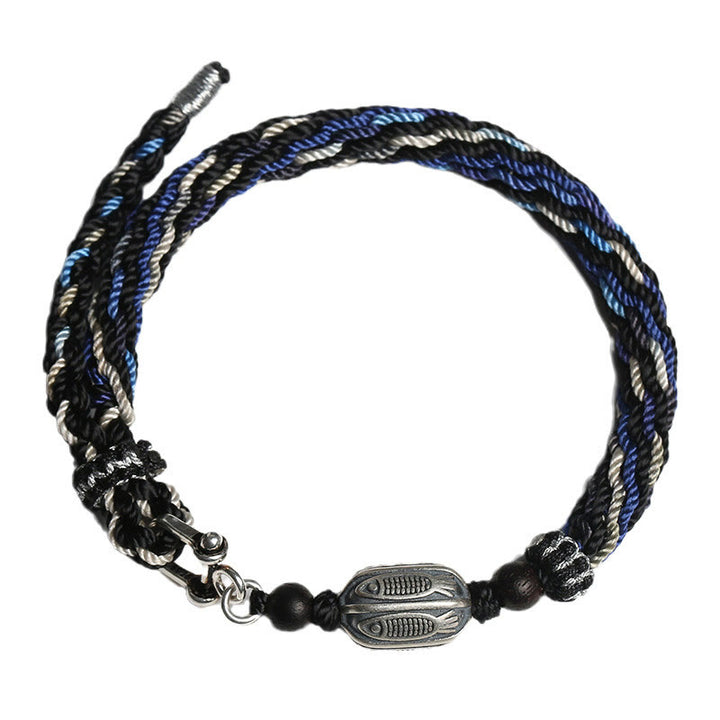 Buddha Stones 925 Sterling Silver Koi Fish Wealth Reincarnation Knot Braid String Bracelet - image 11