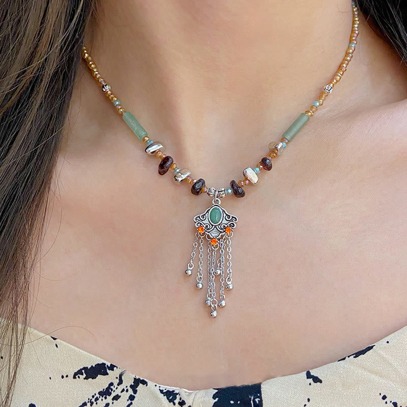 Buddha Stones Tibetan Crystal Stone Copper Luck Tassel Necklace Pendant - Crystal Stone Necklace - image 0