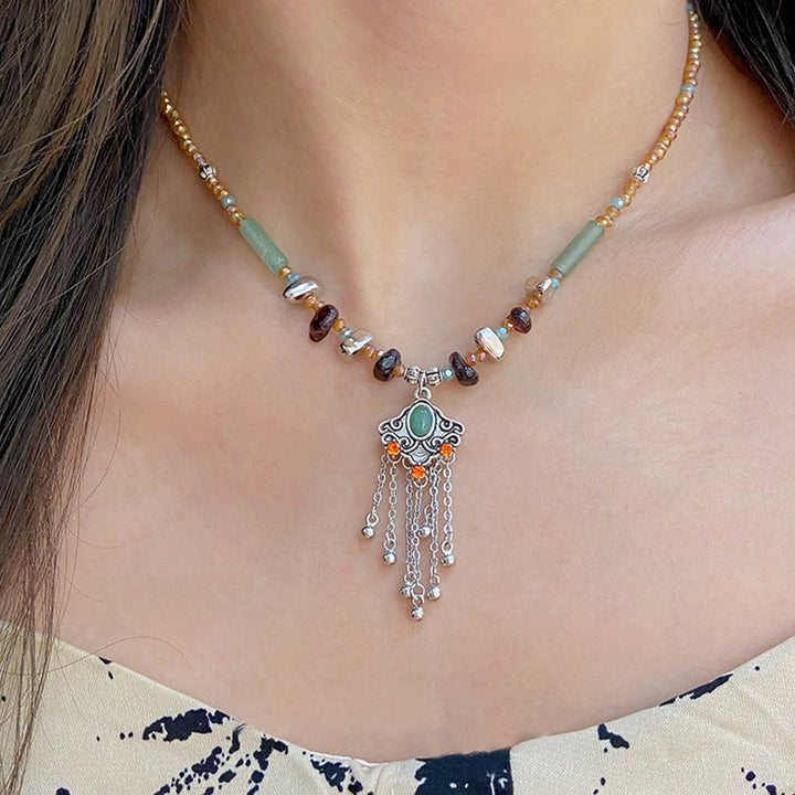 Buddha Stones Tibetan Crystal Stone Copper Luck Tassel Necklace Pendant - Crystal Stone Necklace - image 0